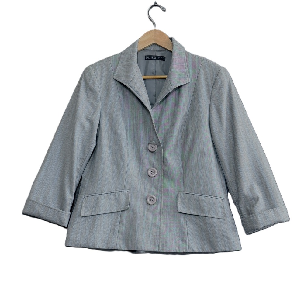 LAFAYETTE 148 Gray Virgin Wool Silk Pinstripe Blazer Sizeβ 8 Career Timeless